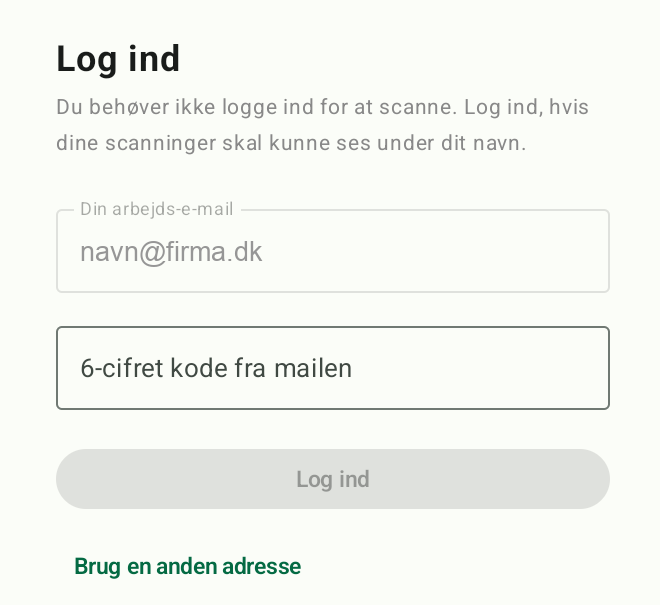Skriv den 6-cifrede kode fra mailen, og tryk "Log ind".