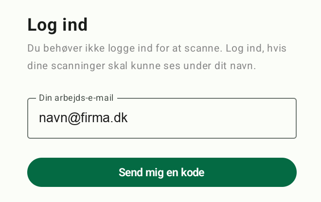 Log ind: skriv din e-mailadresse og tryk "Send mig en kode".